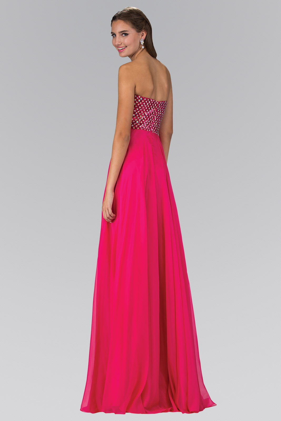 Strapless Chiffon Floor Length Dress Accented with Jewel - RoshelLuxe.com