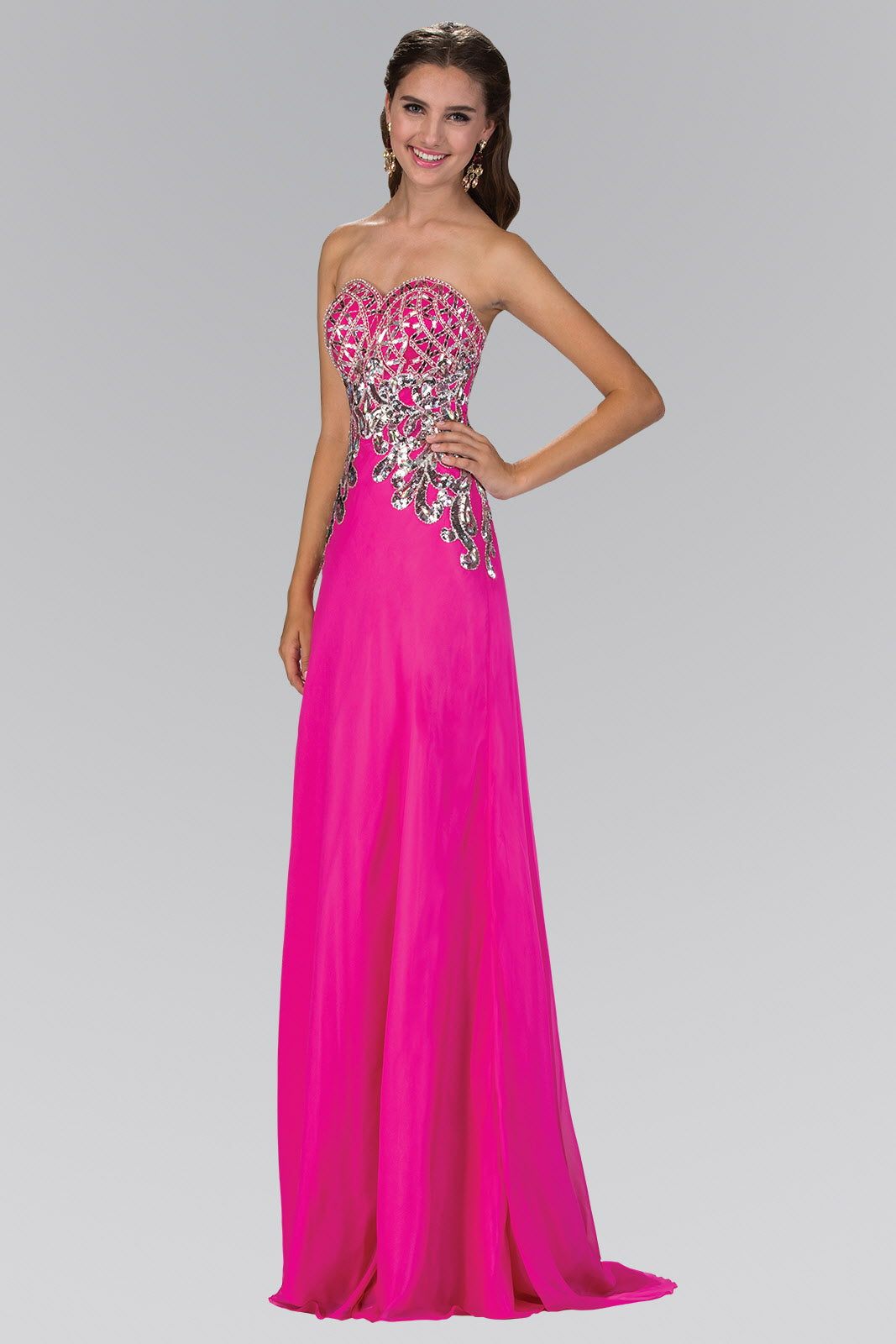 Strapless Sweetheart Chiffon Floor Length Dress with Bead Embellished Bodice - RoshelLuxe.com