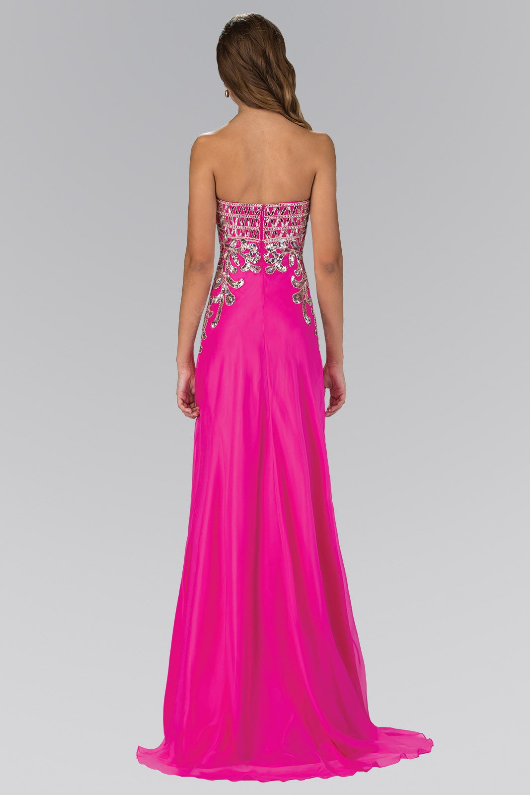 Strapless Sweetheart Chiffon Floor Length Dress with Bead Embellished Bodice - RoshelLuxe.com
