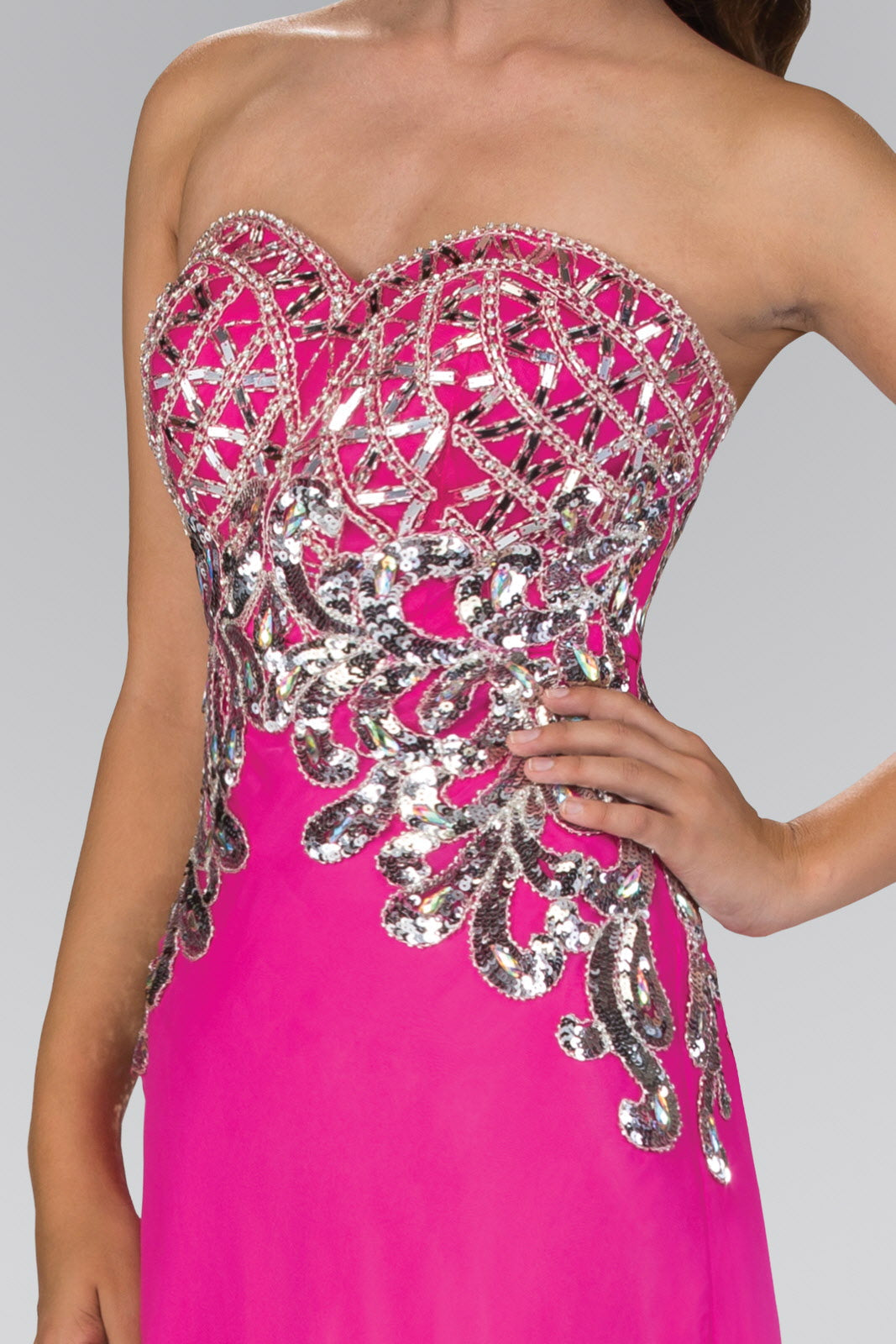Strapless Sweetheart Chiffon Floor Length Dress with Bead Embellished Bodice - RoshelLuxe.com