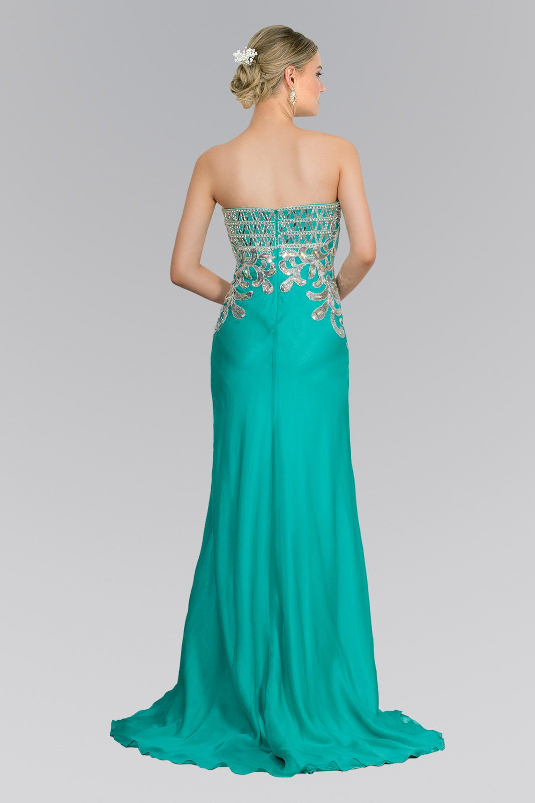 Strapless Sweetheart Chiffon Floor Length Dress with Bead Embellished Bodice - RoshelLuxe.com