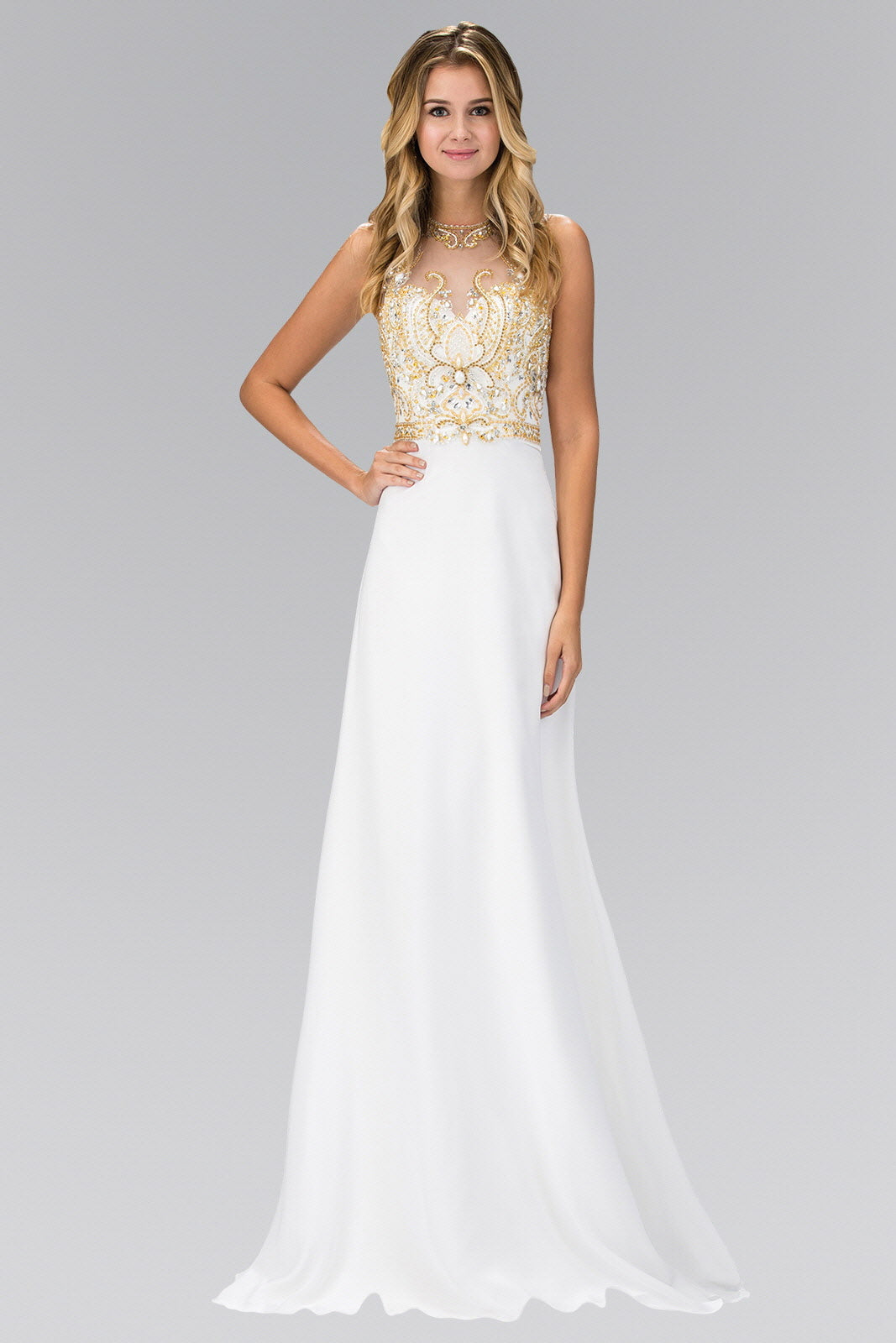Jewel and Bead Embellished Long Dress with Back Cut Out - RoshelLuxe.com
