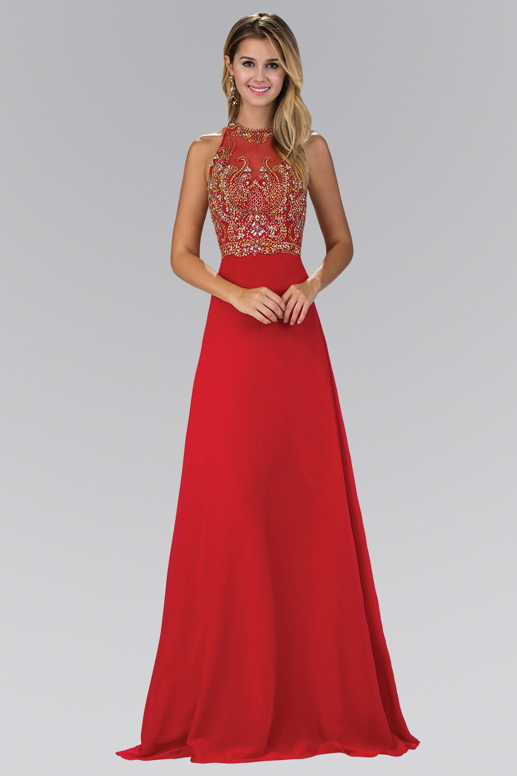 Jewel and Bead Embellished Long Dress with Back Cut Out - RoshelLuxe.com