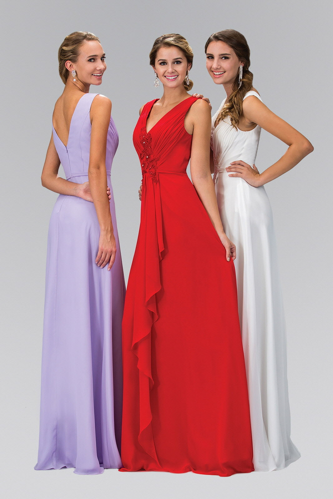 Sleeveless Long Chiffon Dress Accented with Floral Bead - RoshelLuxe.com