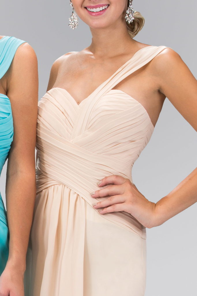 One Shoulder Ruched Long Dress with Sweetheart Neckline - RoshelLuxe.com