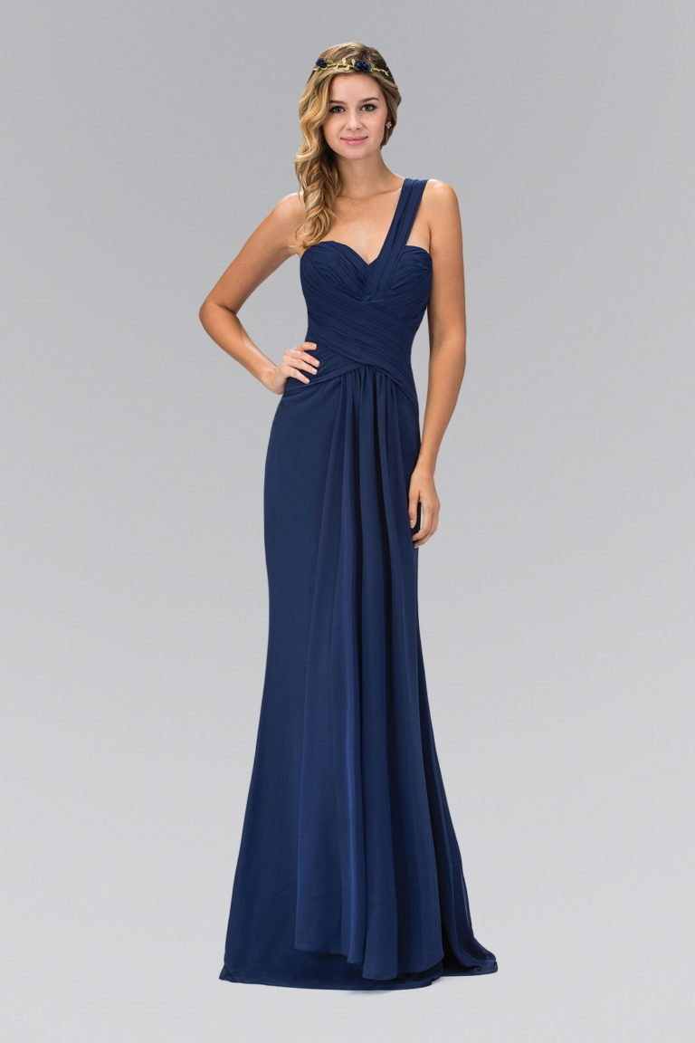 One Shoulder Ruched Long Dress with Sweetheart Neckline - RoshelLuxe.com