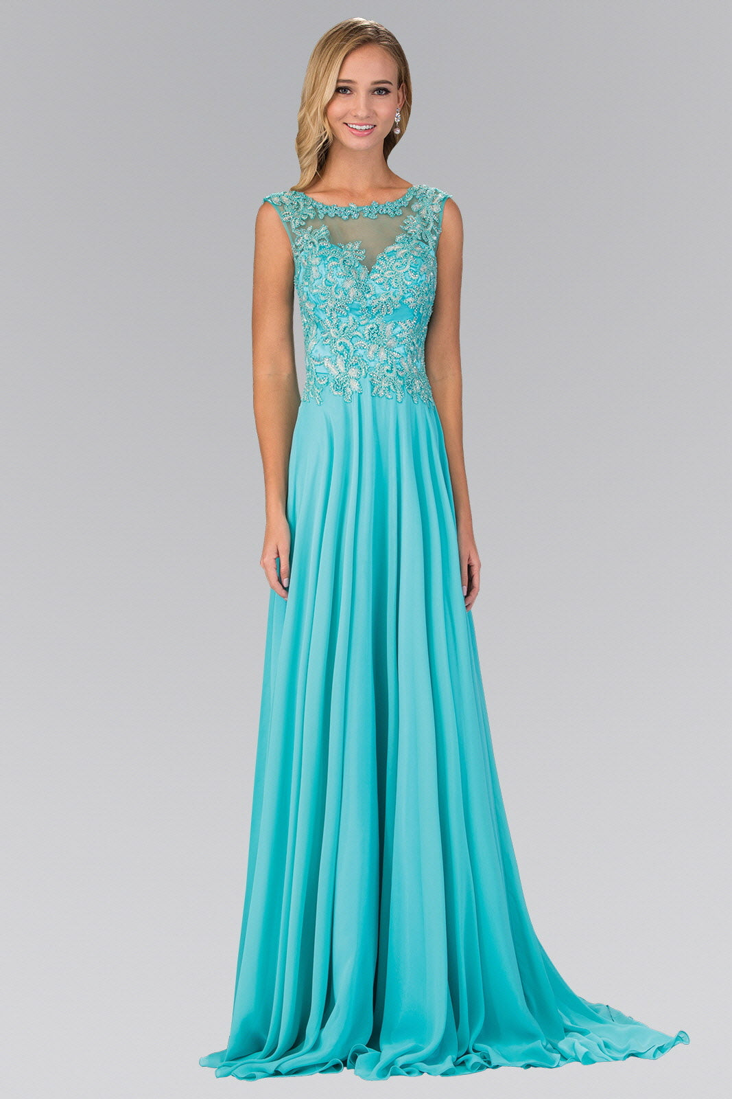 Bead Embellished Chiffon Floor Length Dress - RoshelLuxe.com