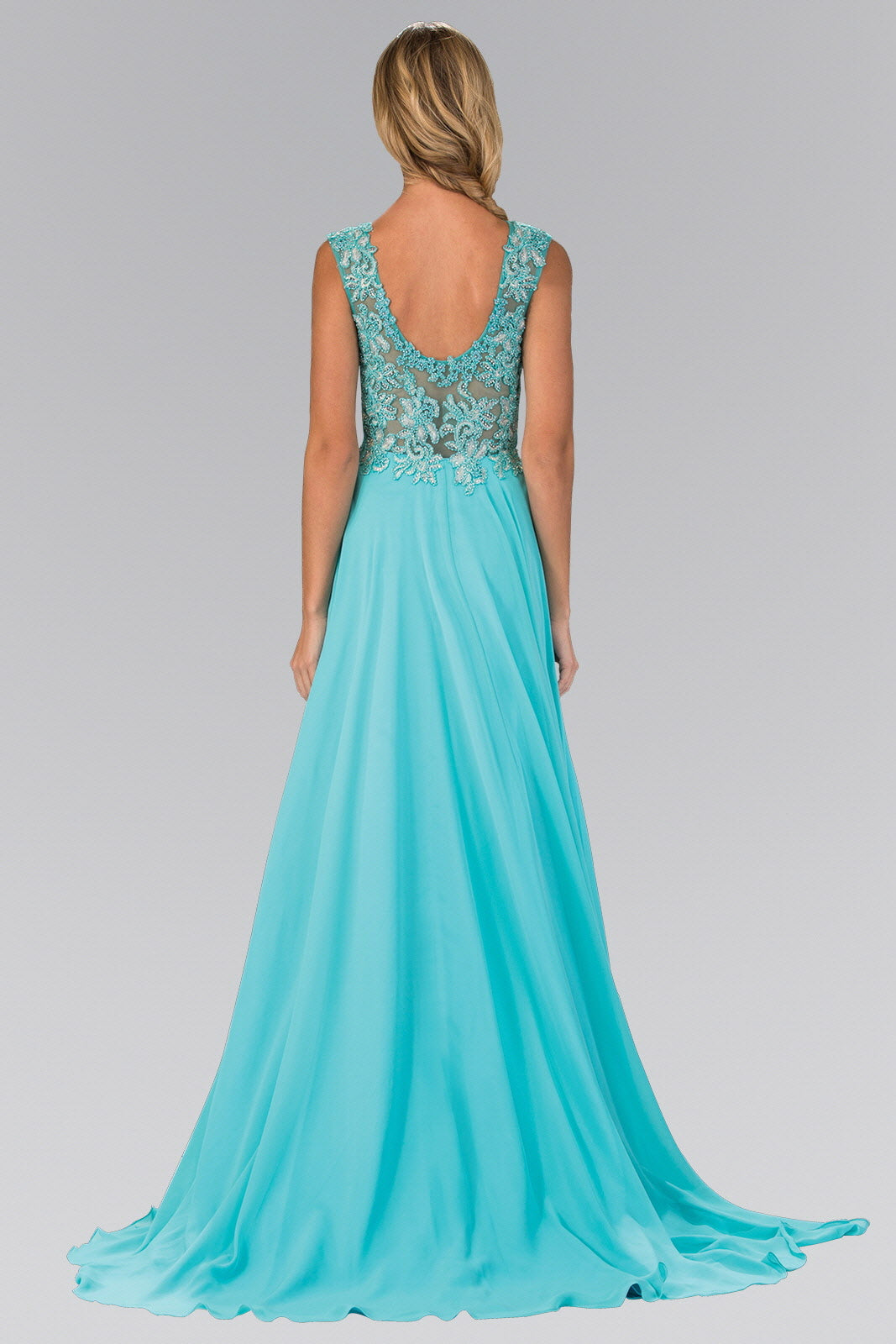 Bead Embellished Chiffon Floor Length Dress - RoshelLuxe.com