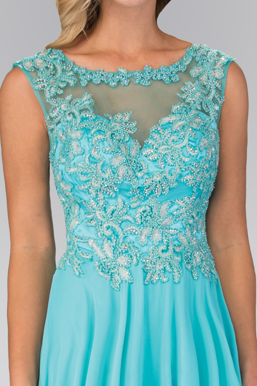 Bead Embellished Chiffon Floor Length Dress - RoshelLuxe.com
