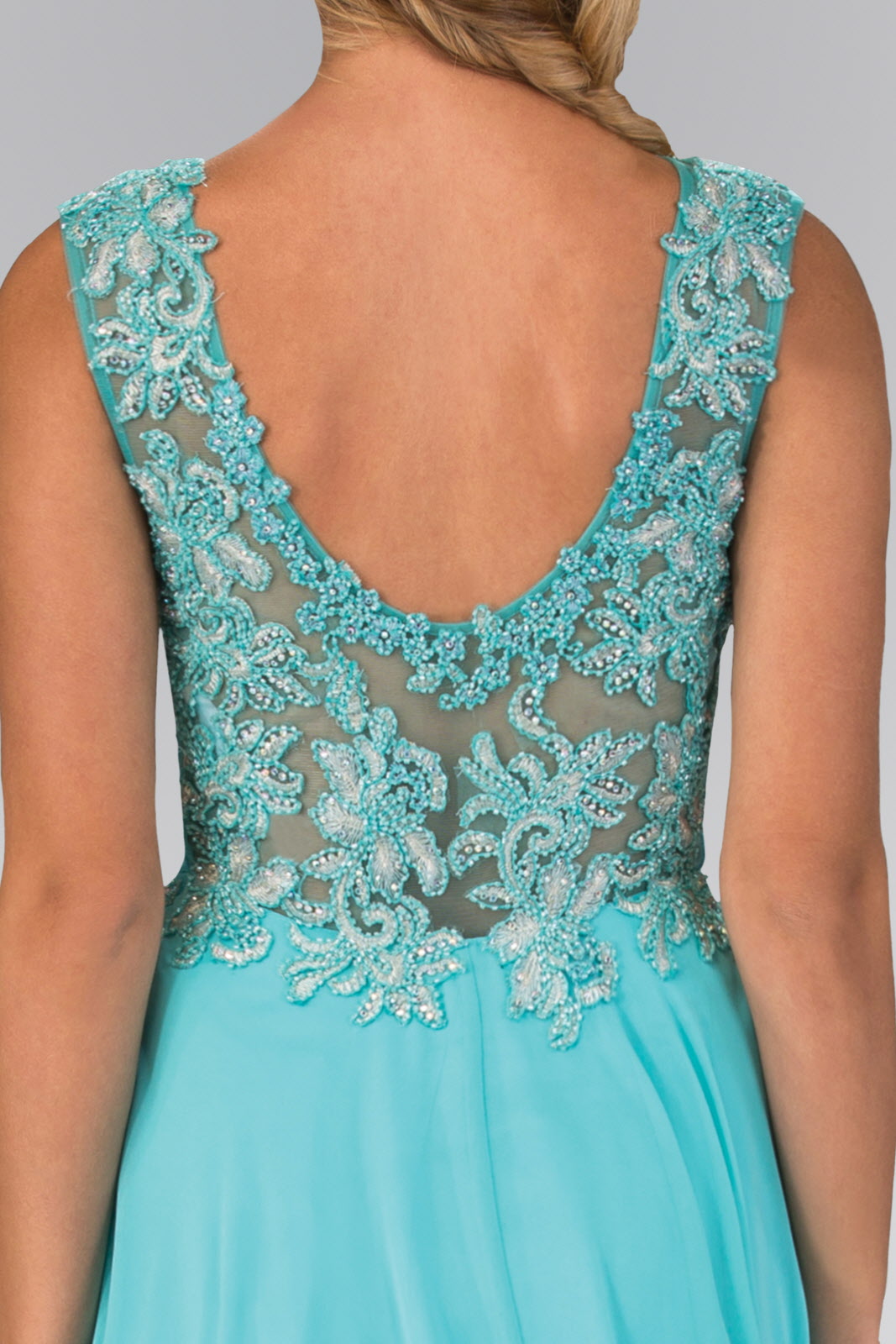 Bead Embellished Chiffon Floor Length Dress - RoshelLuxe.com