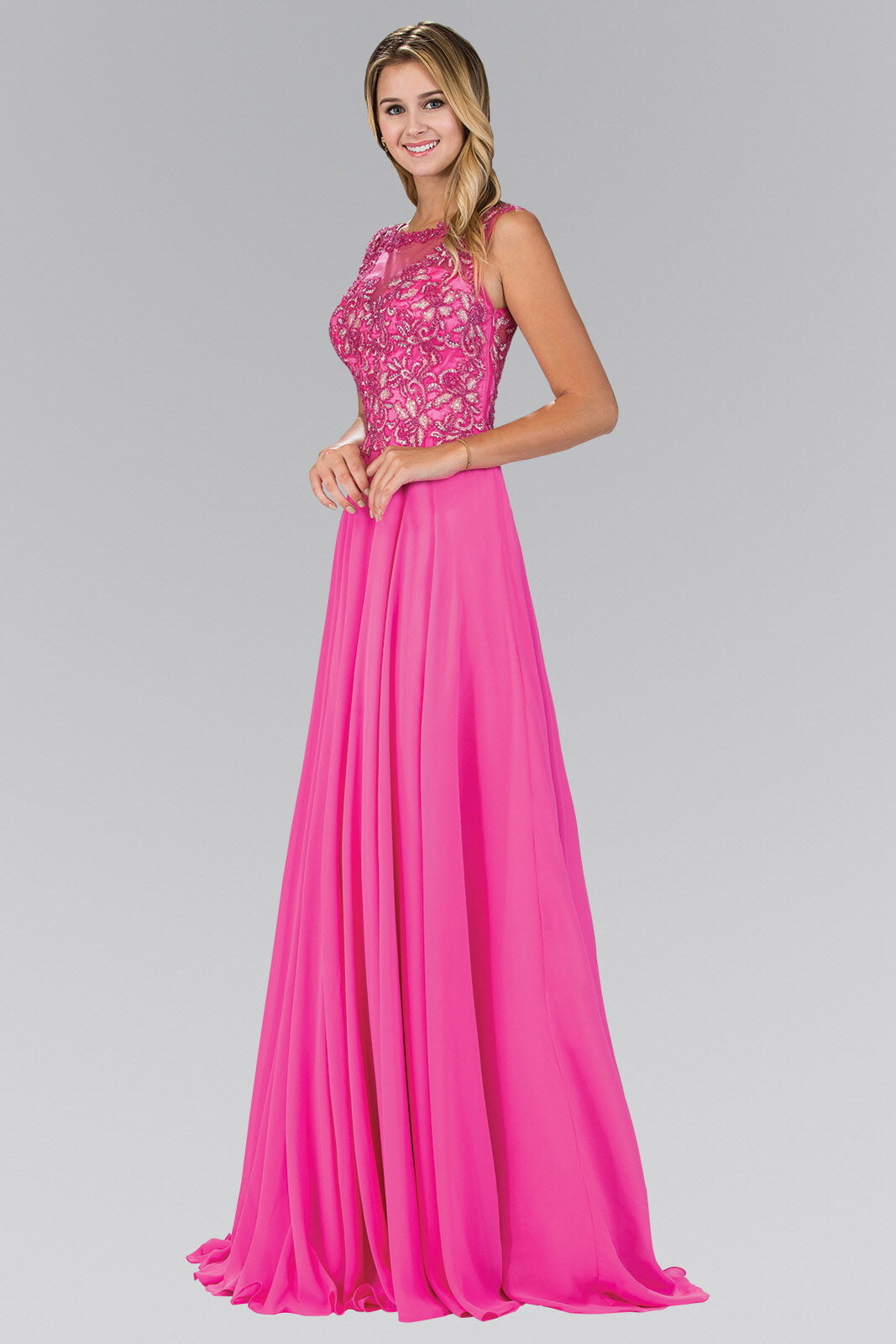 Bead Embellished Chiffon Floor Length Dress - RoshelLuxe.com