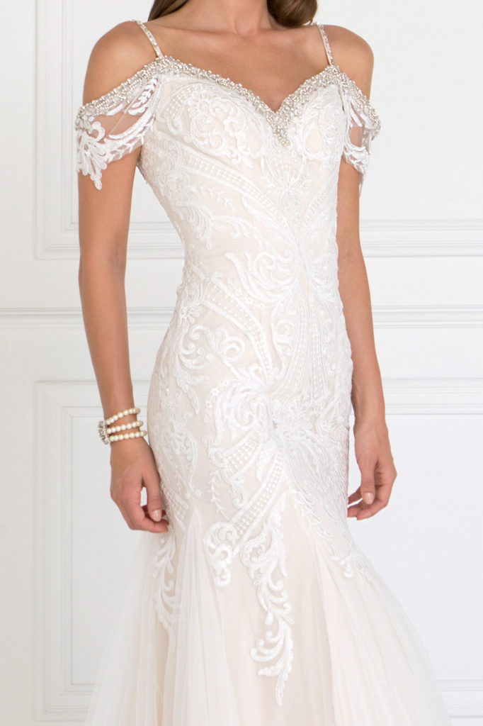 Tulle Off-Shoulder Sweetheart Mermaid Long Dress with Lace Applique - RoshelLuxe.com