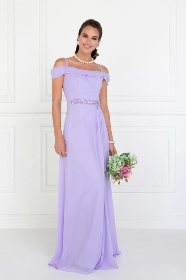 Chiffon Ruched A-Line Long Dress - RoshelLuxe.com