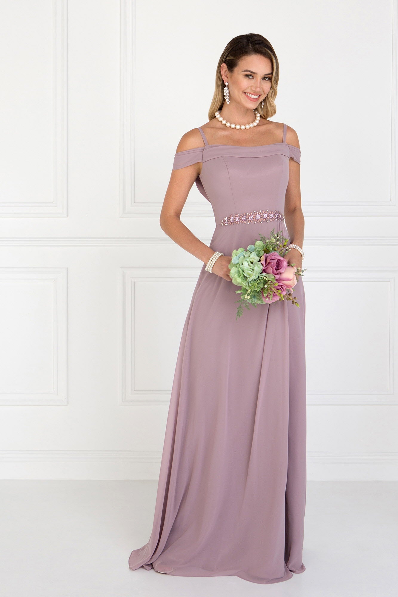 Chiffon Ruched A-Line Long Dress - RoshelLuxe.com
