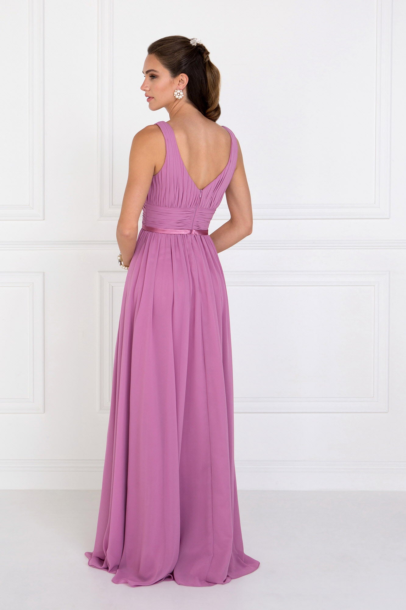 Chiffon Wide V-Neck A-Line Long Dress - RoshelLuxe.com