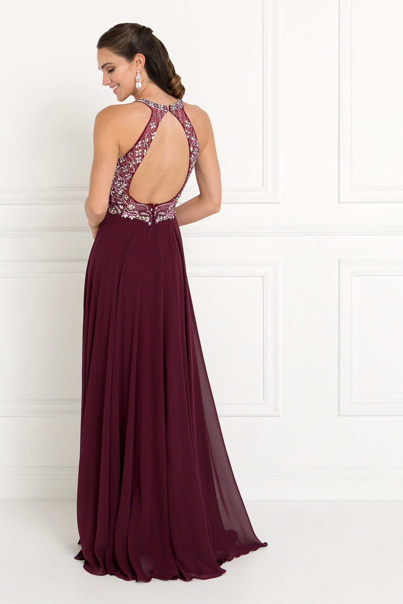 Chiffon A-Line Long Dress with Beads and Jewels Embellished - RoshelLuxe.com