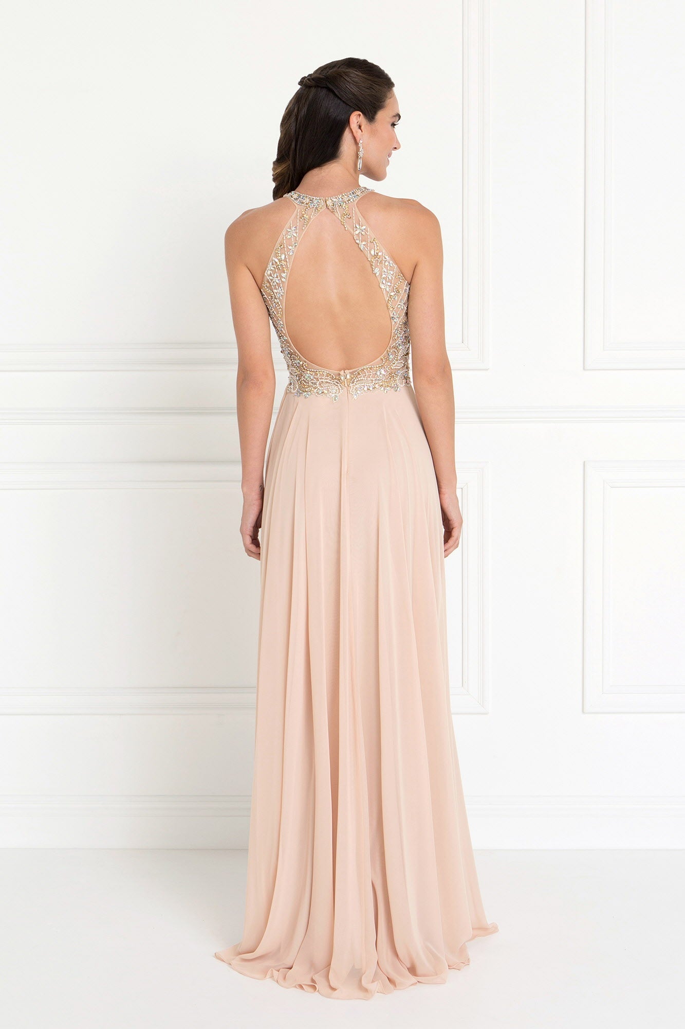 Chiffon A-Line Long Dress with Beads and Jewels Embellished - RoshelLuxe.com
