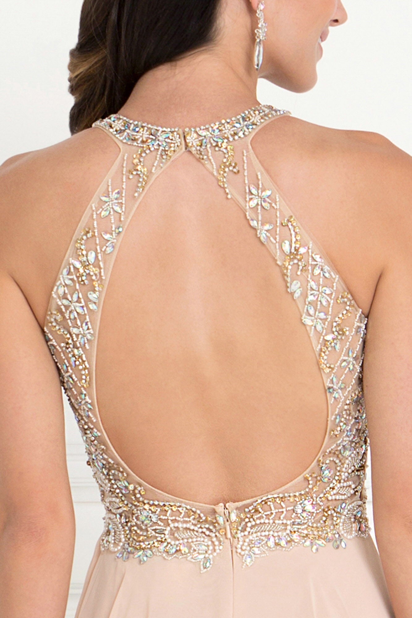 Chiffon A-Line Long Dress with Beads and Jewels Embellished - RoshelLuxe.com