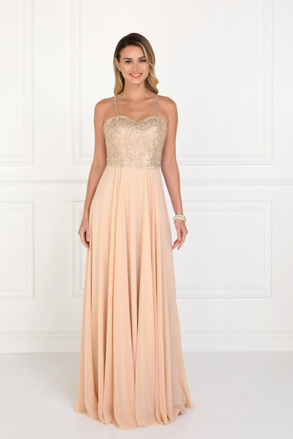 Chiffon Sweetheart A-Ling Long Dress with Jewels Embellished - RoshelLuxe.com