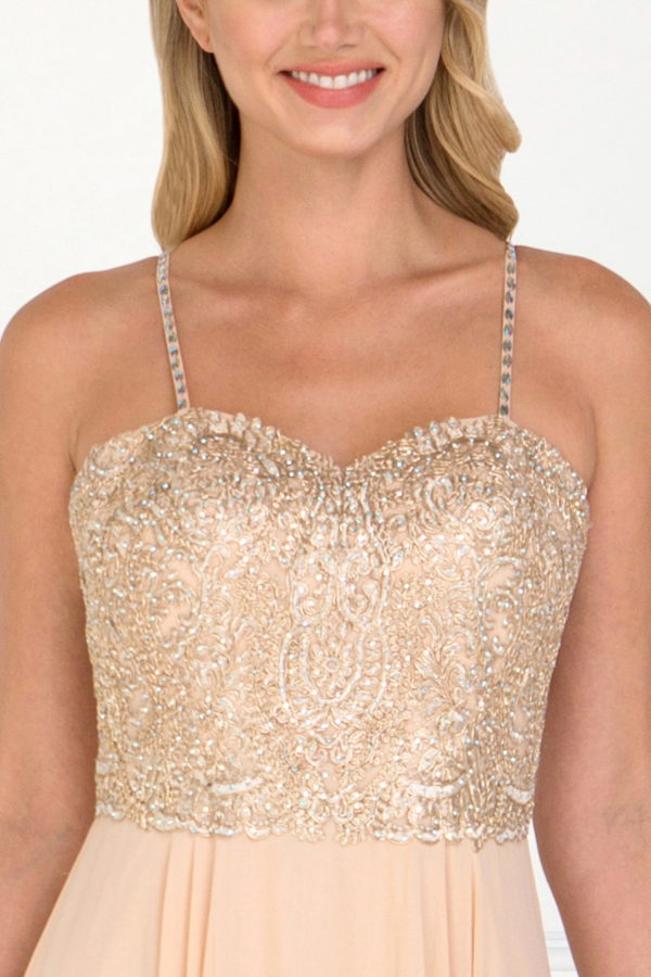Chiffon Sweetheart A-Ling Long Dress with Jewels Embellished - RoshelLuxe.com