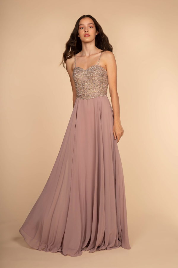 Chiffon Sweetheart A-Ling Long Dress with Jewels Embellished - RoshelLuxe.com