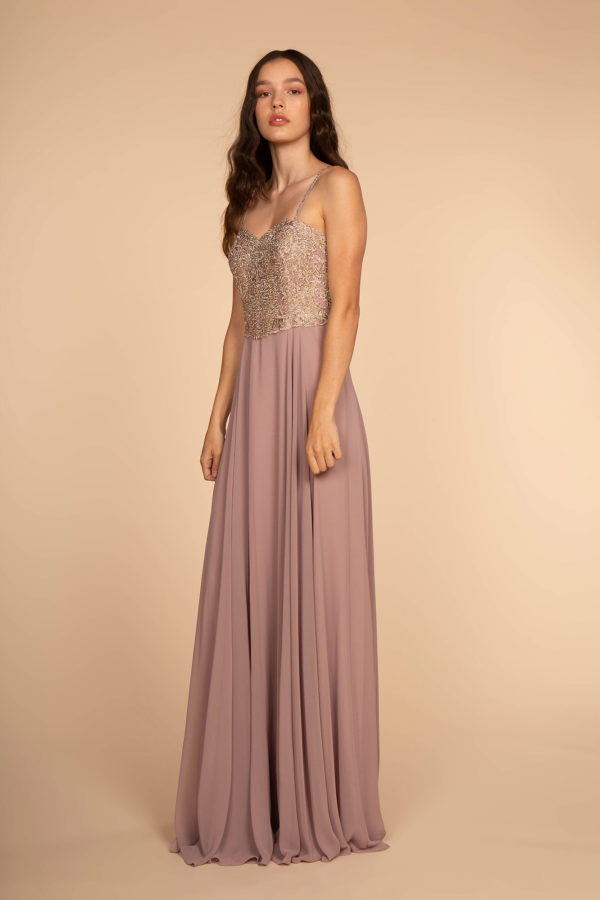 Chiffon Sweetheart A-Ling Long Dress with Jewels Embellished - RoshelLuxe.com
