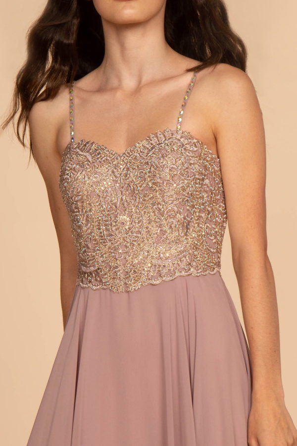 Chiffon Sweetheart A-Ling Long Dress with Jewels Embellished - RoshelLuxe.com