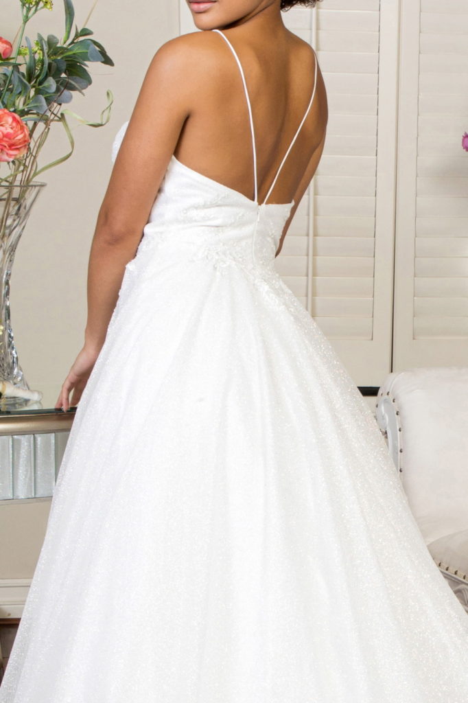 Embroidered Bodice Sweethearted Glitter Mesh Wedding Gown - RoshelLuxe.com