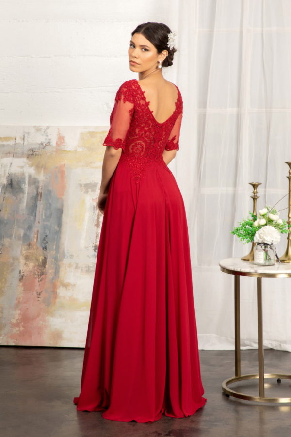 Rhinestone and Embroidery Embellished Chiffon Long Dress - RoshelLuxe.com