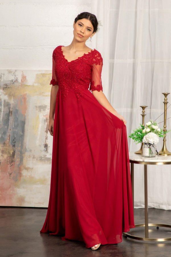 Rhinestone and Embroidery Embellished Chiffon Long Dress - RoshelLuxe.com