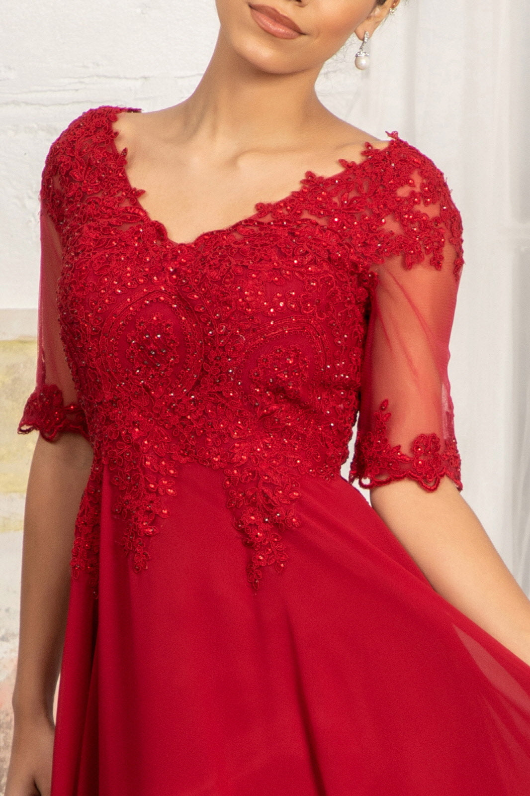 Rhinestone and Embroidery Embellished Chiffon Long Dress - RoshelLuxe.com