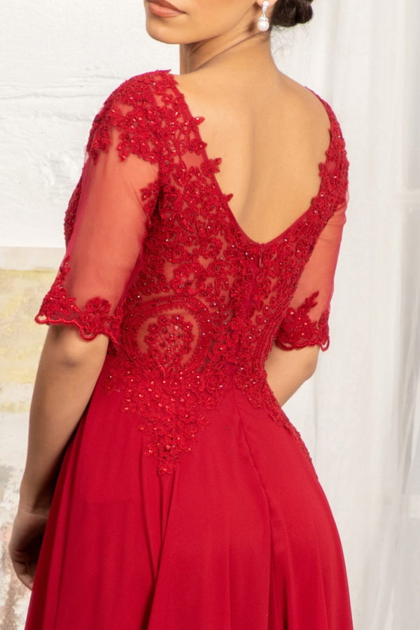 Rhinestone and Embroidery Embellished Chiffon Long Dress - RoshelLuxe.com