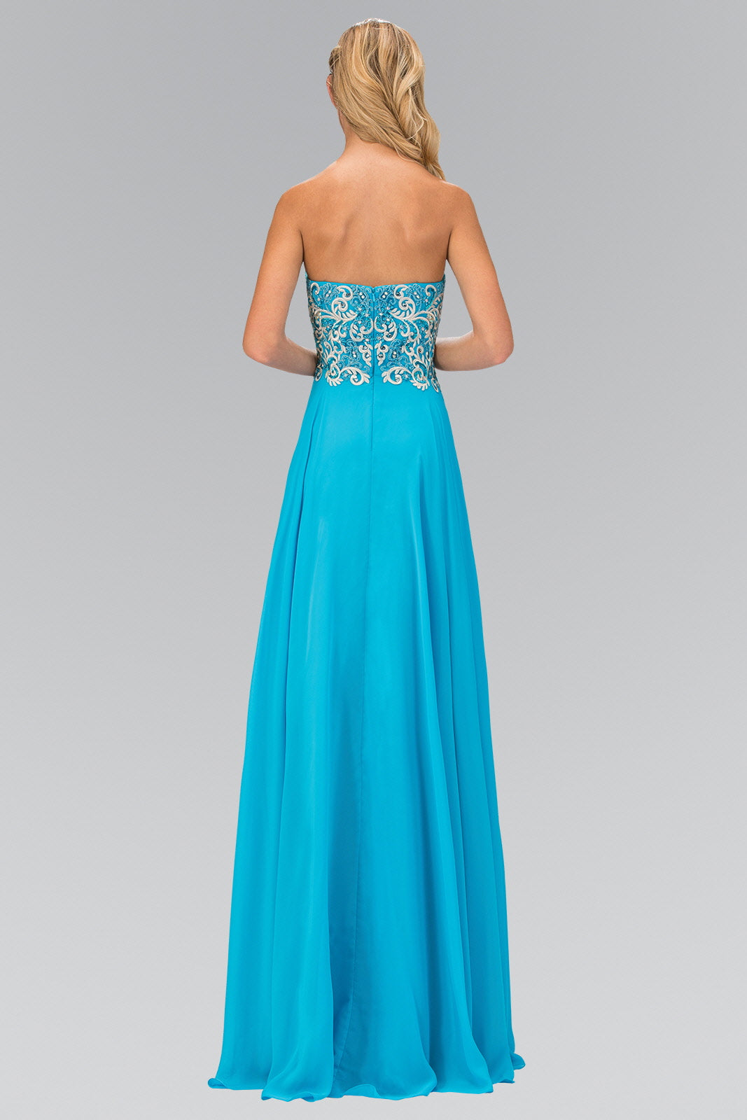 Sleeveless Sweetheart Chiffon Long Dress with Embroidered Detailing - RoshelLuxe.com