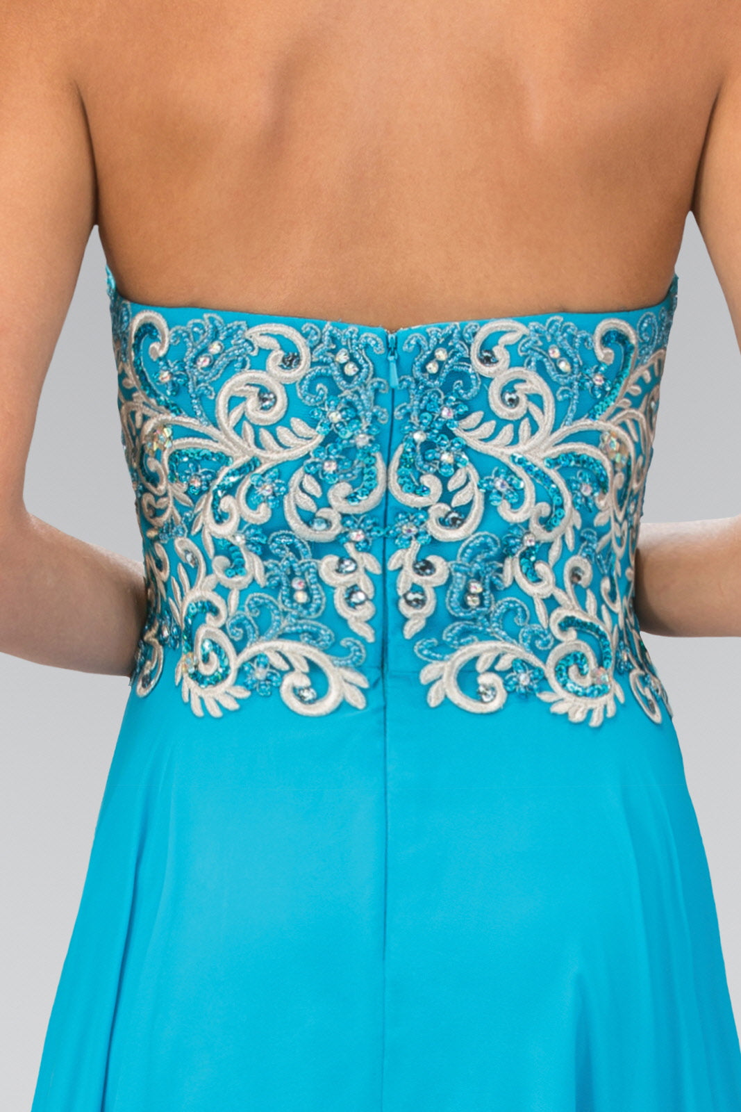 Sleeveless Sweetheart Chiffon Long Dress with Embroidered Detailing - RoshelLuxe.com