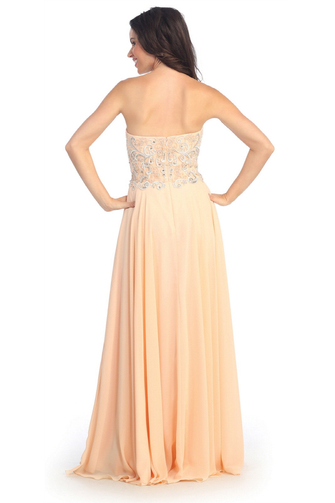 Sleeveless Sweetheart Chiffon Long Dress with Embroidered Detailing - RoshelLuxe.com