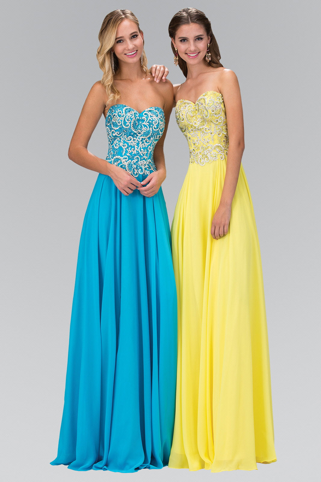 Sleeveless Sweetheart Chiffon Long Dress with Embroidered Detailing - RoshelLuxe.com