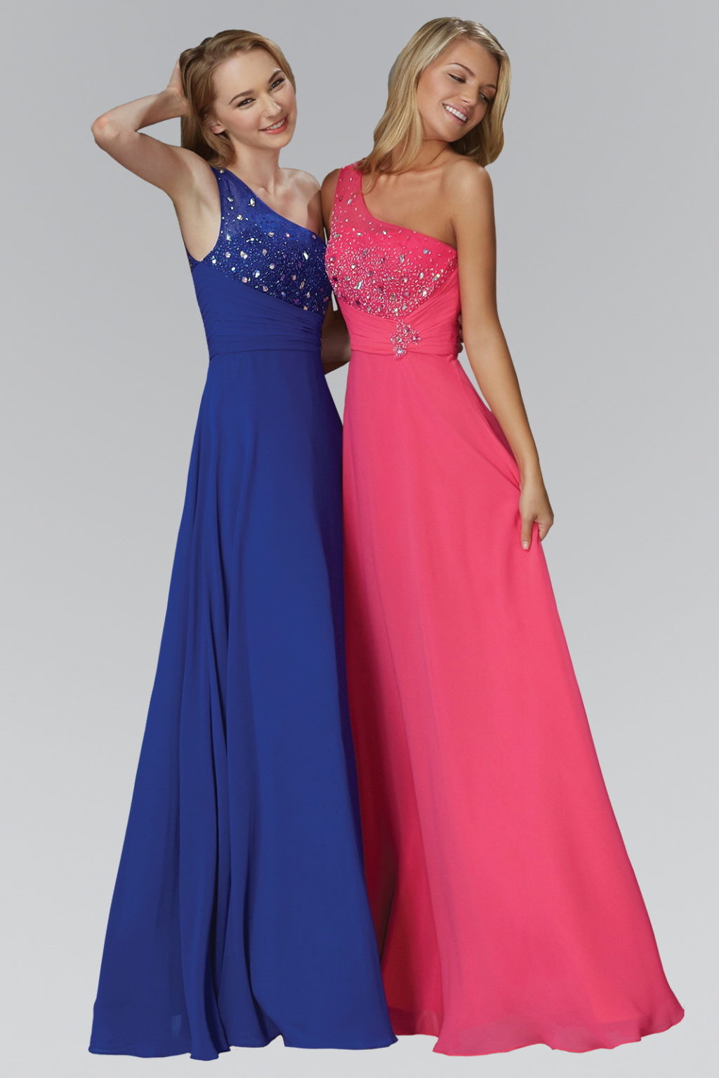 One Shoulder Floor Length Dress with Jewel Embellished Bodice - RoshelLuxe.com