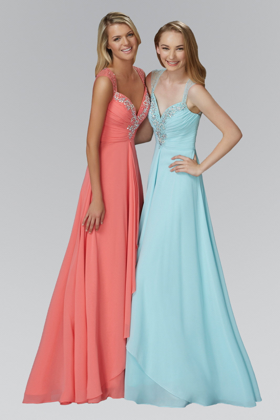 Sweetheart Long Chiffon Dress with Beaded Detailing - RoshelLuxe.com