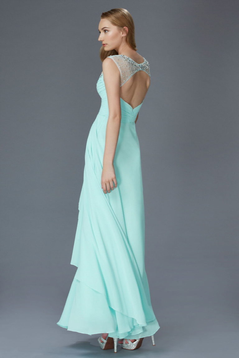 Sweetheart Long Chiffon Dress with Beaded Detailing - RoshelLuxe.com