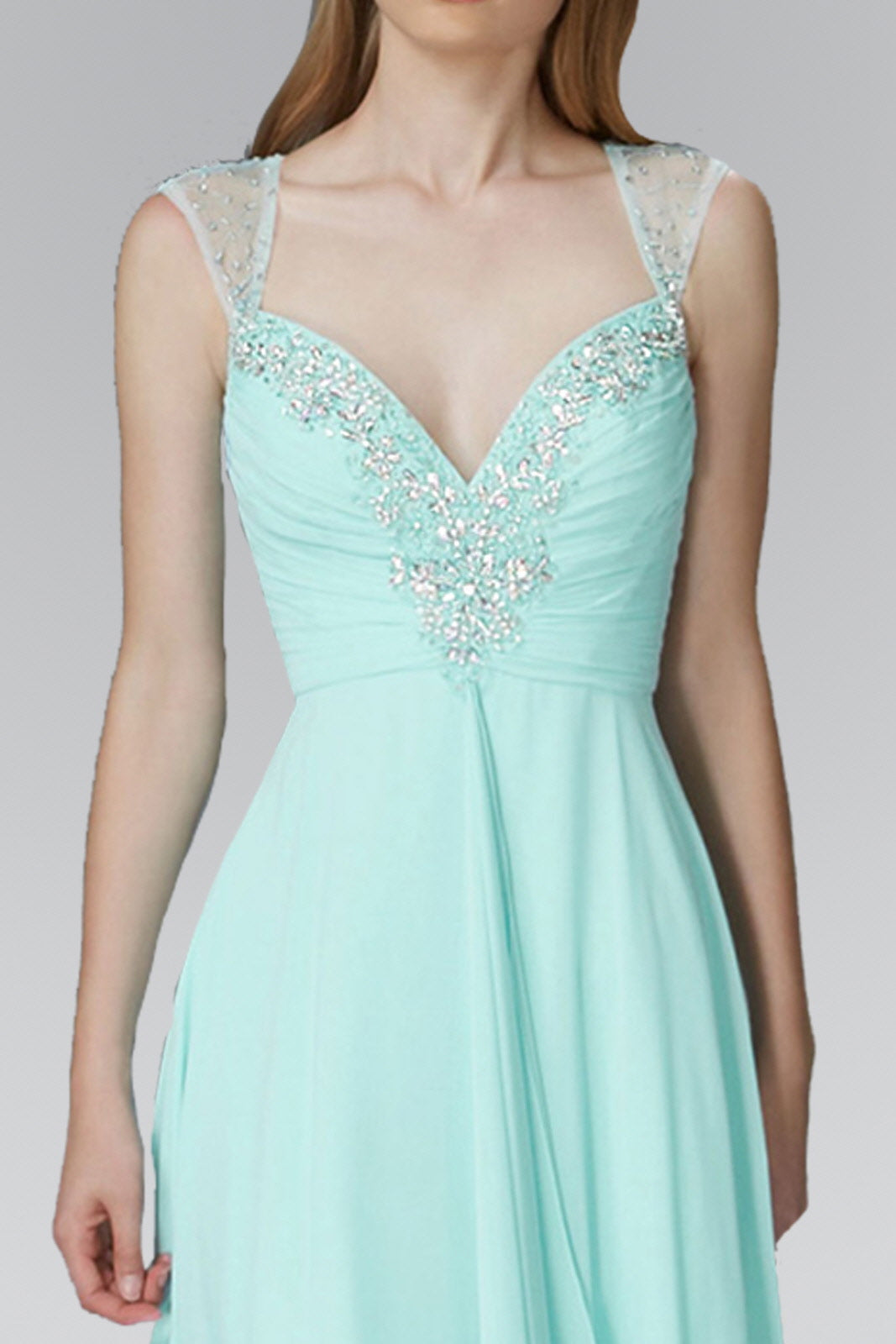Sweetheart Long Chiffon Dress with Beaded Detailing - RoshelLuxe.com