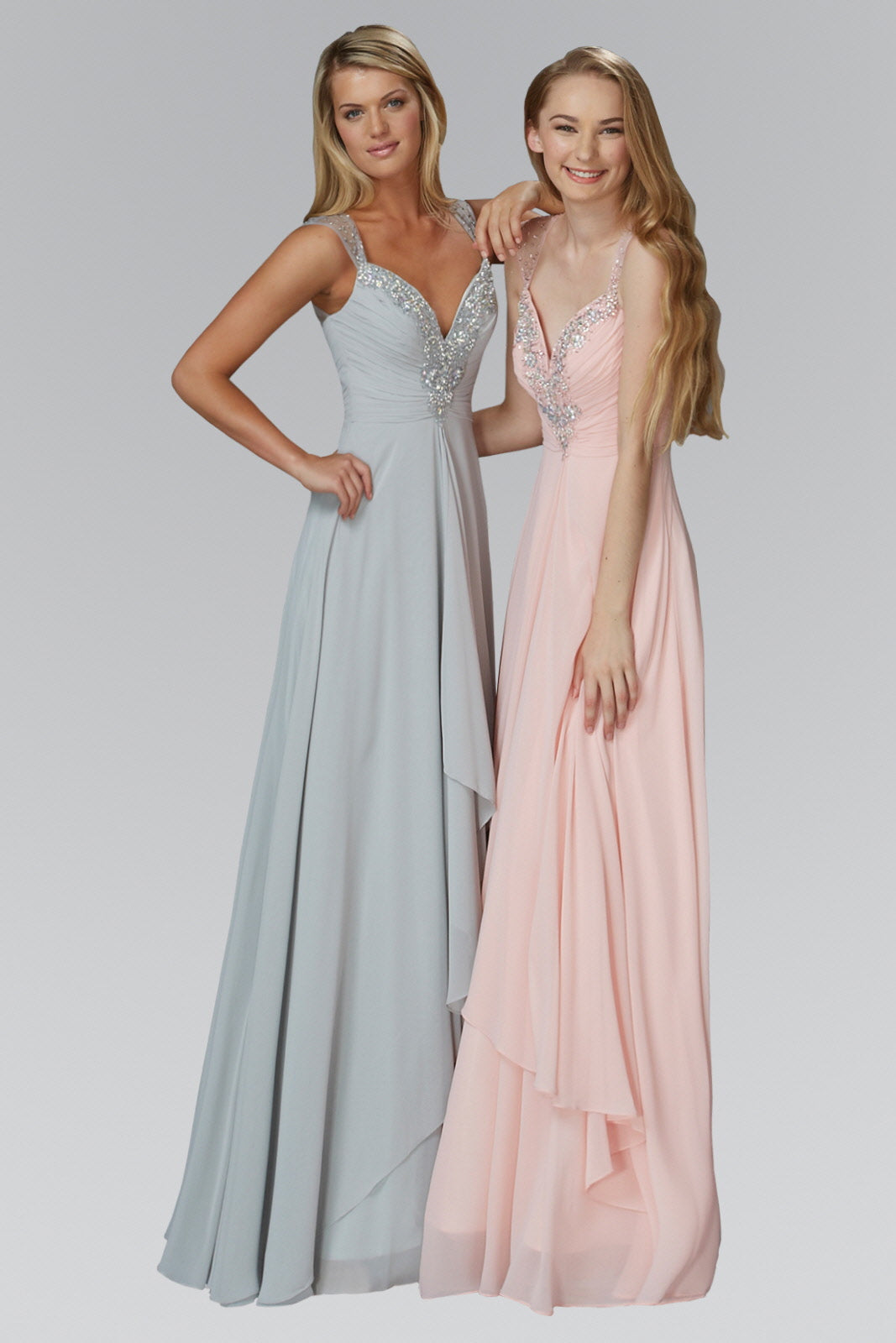 Sweetheart Long Chiffon Dress with Beaded Detailing - RoshelLuxe.com