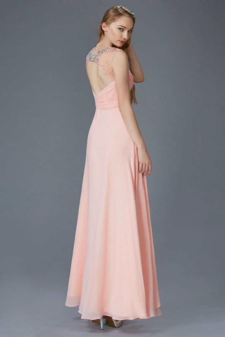 Sweetheart Long Chiffon Dress with Beaded Detailing - RoshelLuxe.com