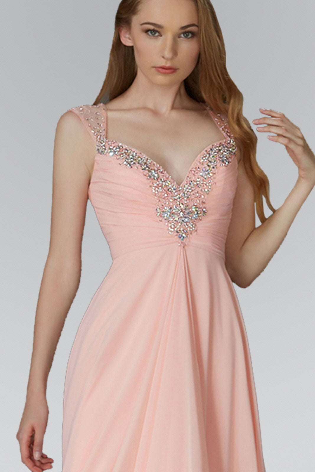 Sweetheart Long Chiffon Dress with Beaded Detailing - RoshelLuxe.com