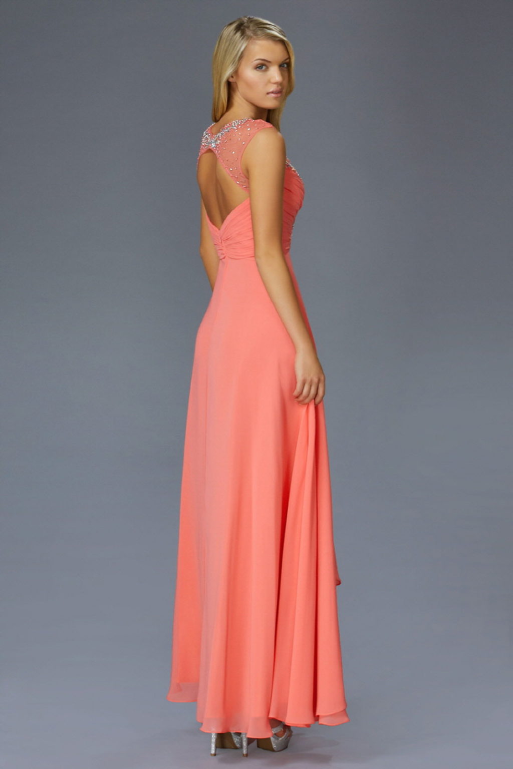 Sweetheart Long Chiffon Dress with Beaded Detailing - RoshelLuxe.com