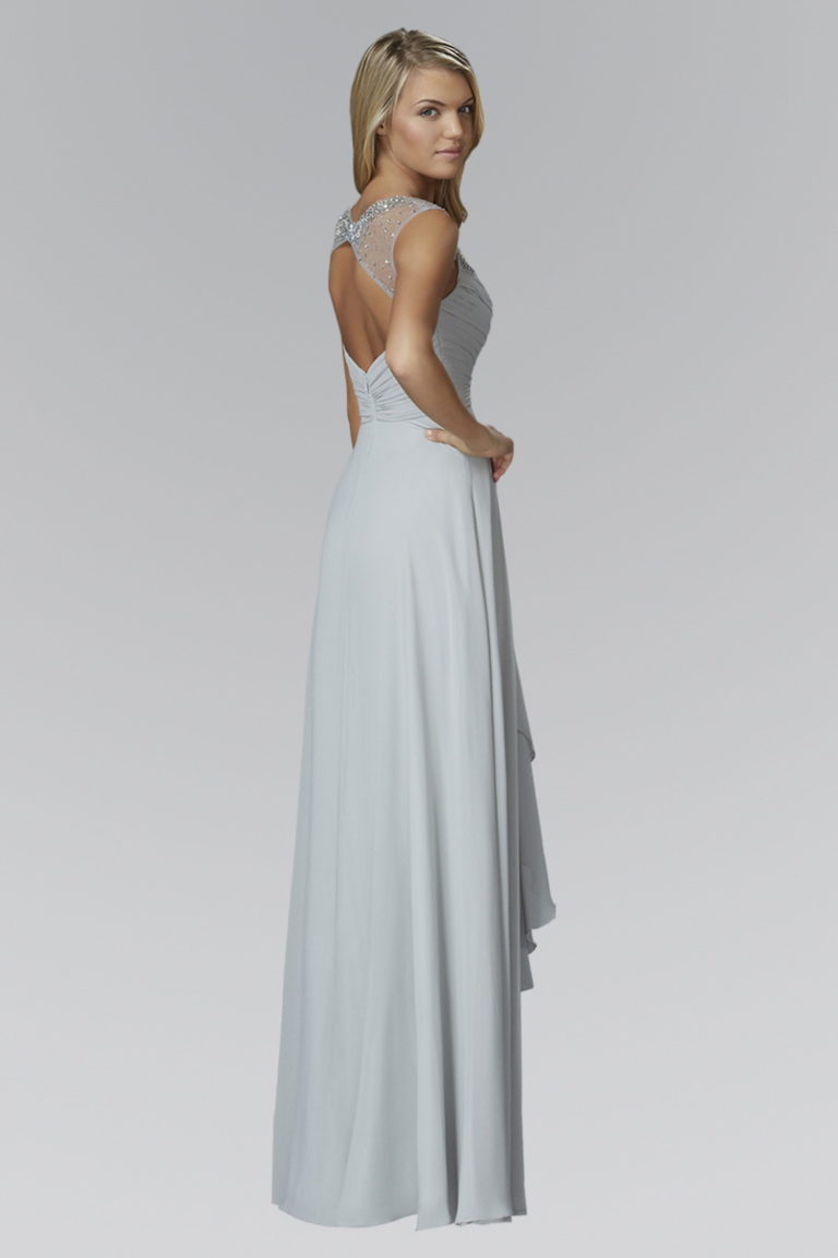 Sweetheart Long Chiffon Dress with Beaded Detailing - RoshelLuxe.com
