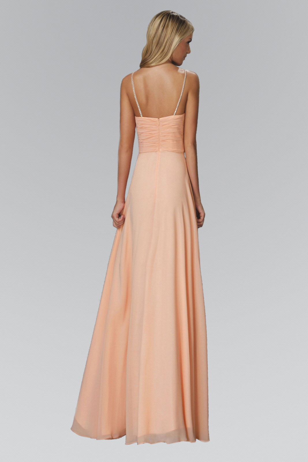 Spaghetti Straps Long Chiffon Dress Accented with Bead and Jewel - RoshelLuxe.com