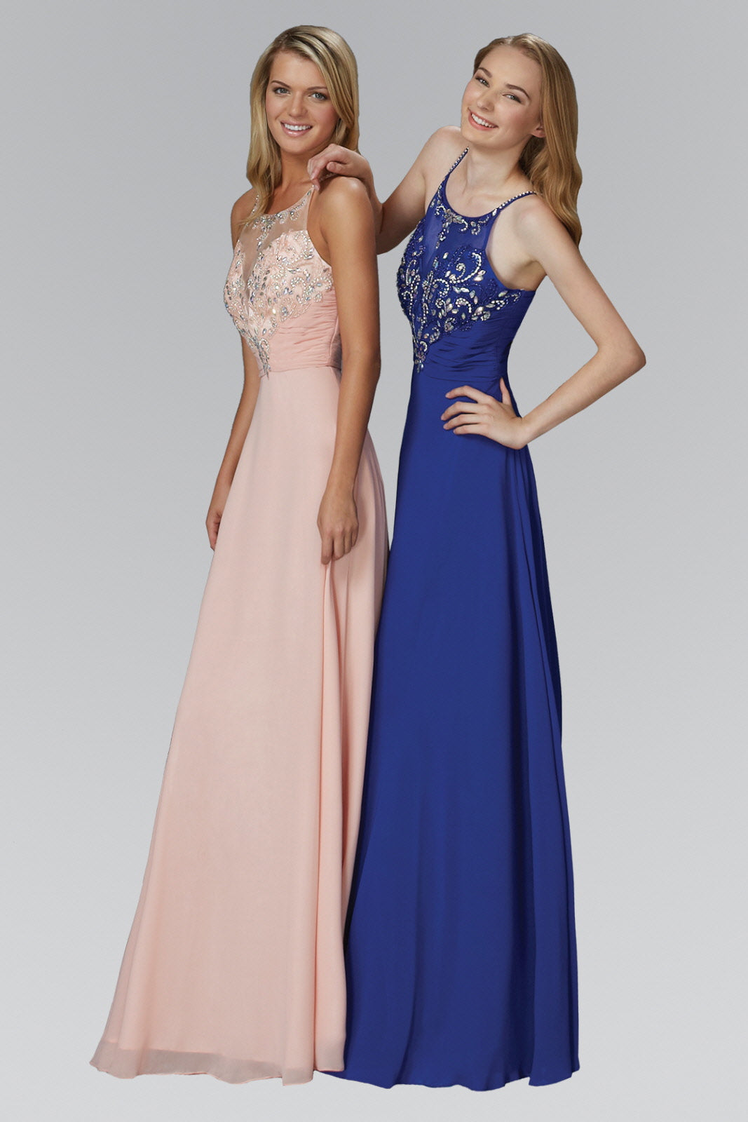 Spaghetti Straps Long Chiffon Dress Accented with Bead and Jewel - RoshelLuxe.com