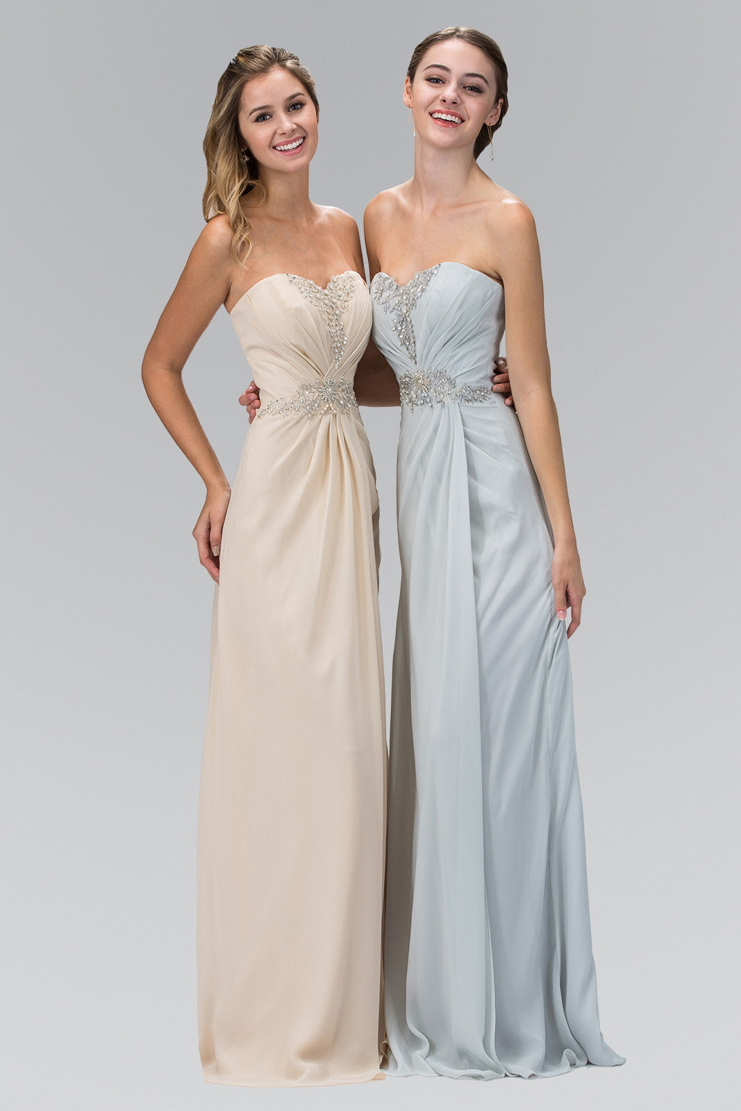 Strapless Sweetheart Long Dress with Pleated Bodice - RoshelLuxe.com