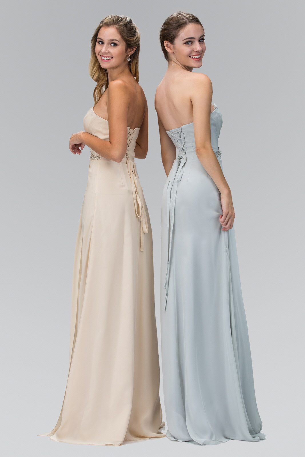 Strapless Sweetheart Long Dress with Pleated Bodice - RoshelLuxe.com