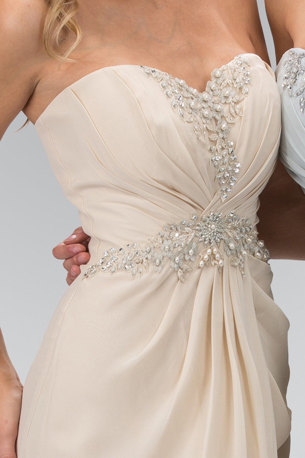 Strapless Sweetheart Long Dress with Pleated Bodice - RoshelLuxe.com